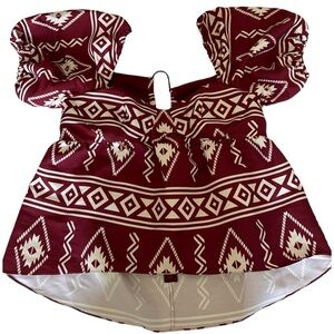 Sachin & Babi Lyra Top Baby Doll Blouse Red Geometric Print Puff Sleeve Size 8